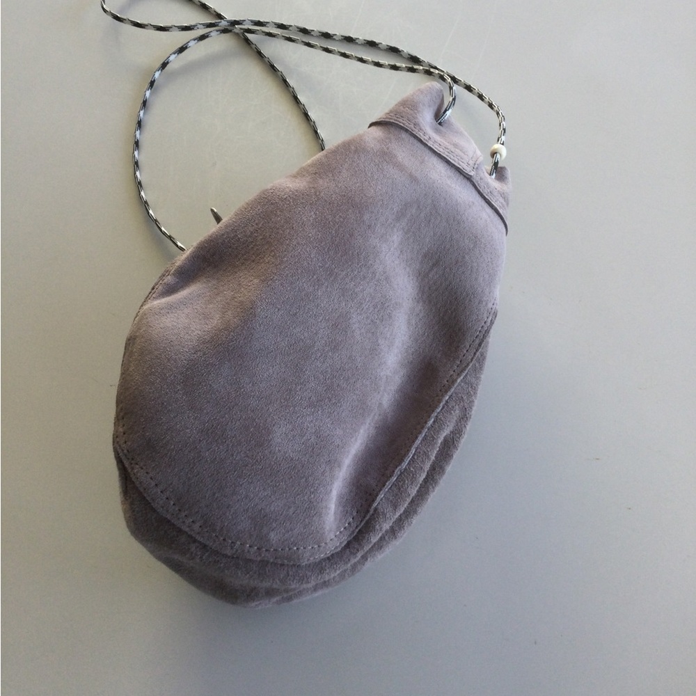 Grey Suede Handmade Drawstring Purse w/Silver Hardware